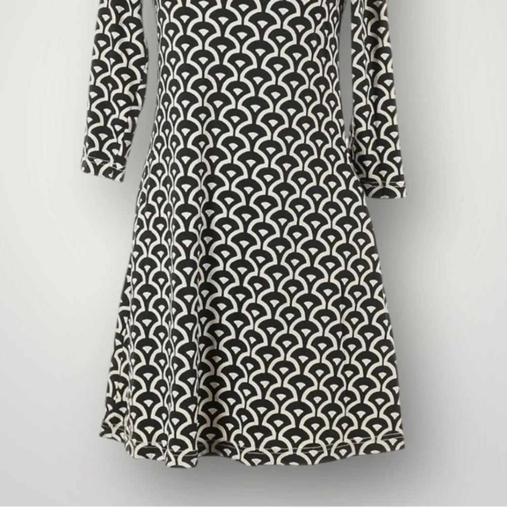 Barbara Gerwit Black White‎ Geometric Print A-Line Dress XS 3/4 Sleeve Stretch
